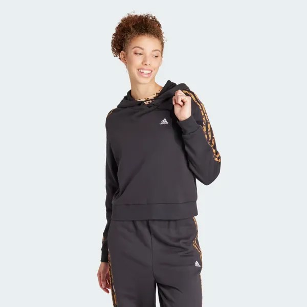Свободное худи Essentials с 3-полосным животным принтом Adidas, цвет Black/Magic Beige