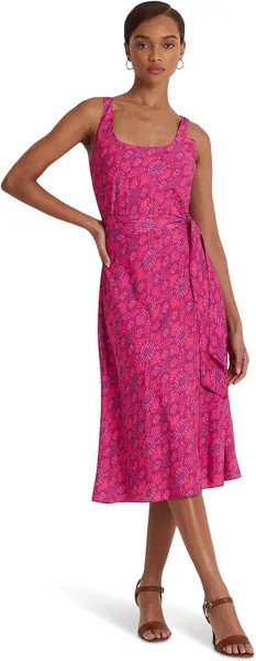 Платье миди из крепа с геопринтом и поясом LAUREN Ralph Lauren, цвет Fuchsia Multi