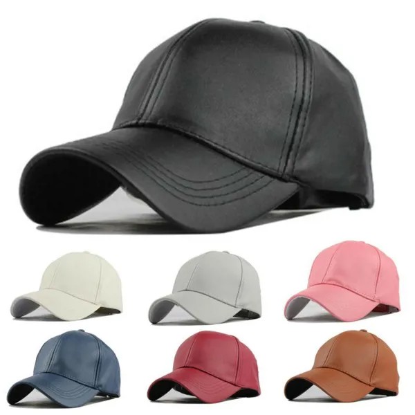 Для мужчин Женщины PU Кожа Дальнобойщик Шляпа Бейсбол Snapback Регулируемый Простой Плоский Колпачок