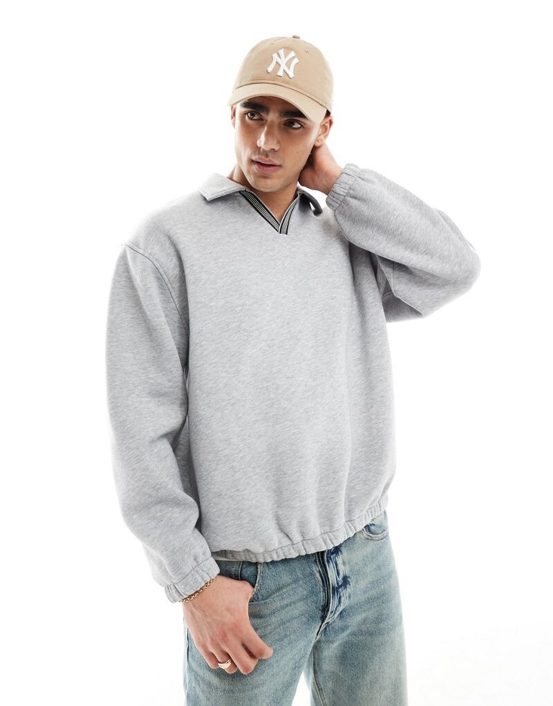 Серая меланжевая рубашка-поло с V-образным вырезом и окантовкой ASOS DESIGN