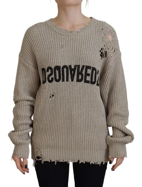 Свитер DSQUARED2 Бежевый хлопковый вязаный пуловер с круглым вырезом IT38/US4/XS Рекомендуемая розничная цена 1340 долларов США