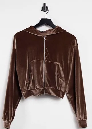 Эксклюзивный серо-коричневый велюровый худи на молнии от комплекта Fashionkilla-Коричневый цвет