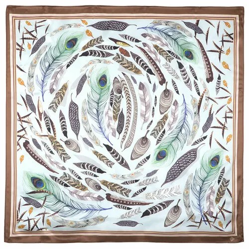 Платок Павловопосадская платочная мануфактура,89х89 см, белый, коричневый