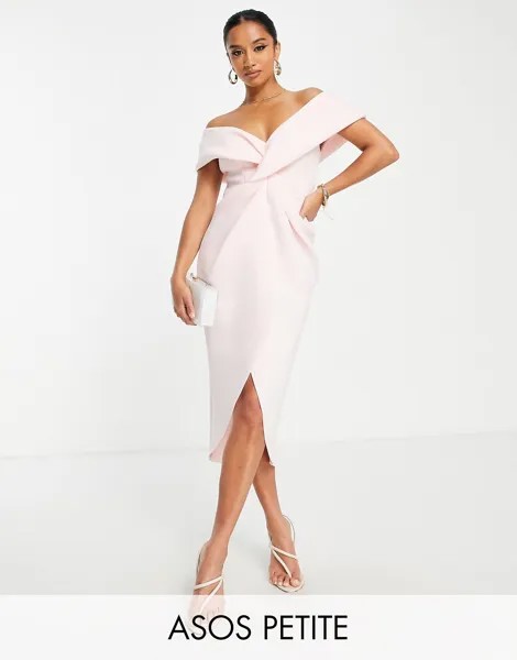Розовое платье миди с открытыми плечами ASOS DESIGN Petite