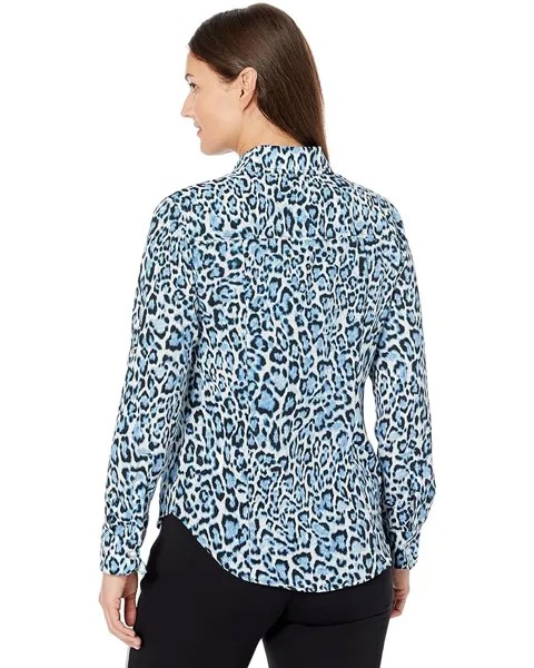 Рубашка Michael Kors Petite Wildcat Lock Zip Shirt, цвет Tide Blue