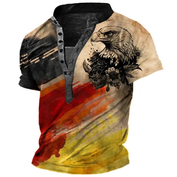 Мужская винтажная футболка Henley с принтом немецкого флага и орла