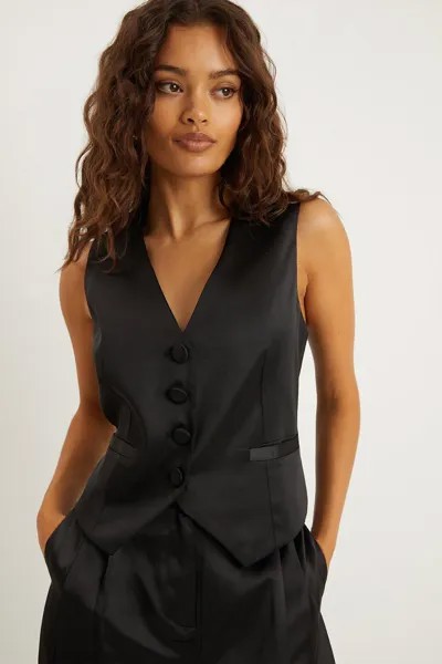 Миниатюрный атласный жилет Dorothy Perkins, черный