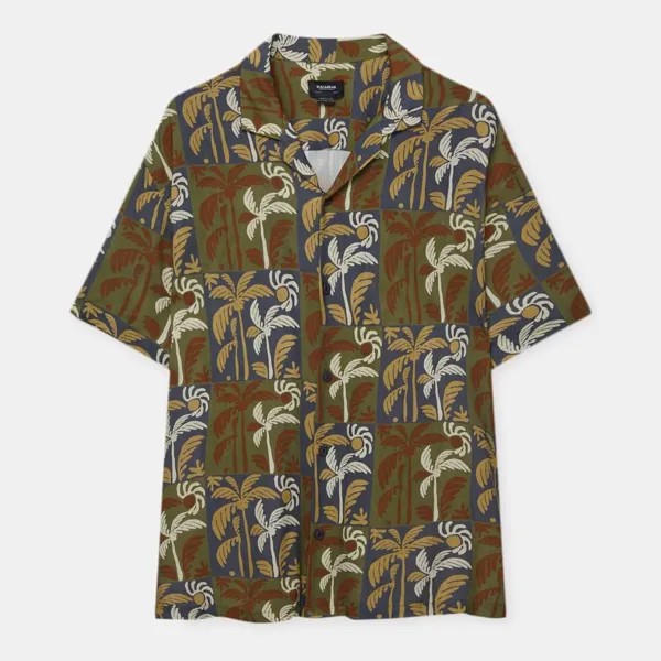 Рубашка Pull&Bear Palm Tree с коротким рукавом, коричневый/зеленый/белый