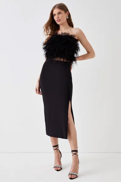 Обтягивающая трикотажная юбка-миди с боковым разрезом Coast, черный