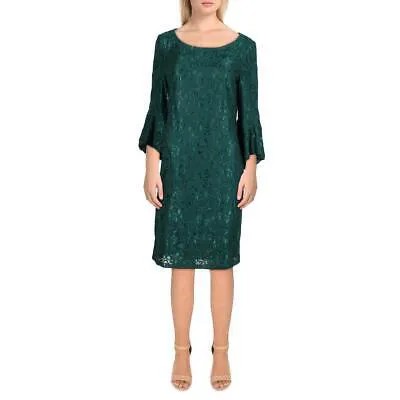 Женское зеленое кружевное вечернее платье прямого кроя с баской и рукавами Nine West 4 BHFO 9632