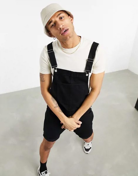 Черный джинсовый комбинезон с шортами ASOS DESIGN-Черный цвет