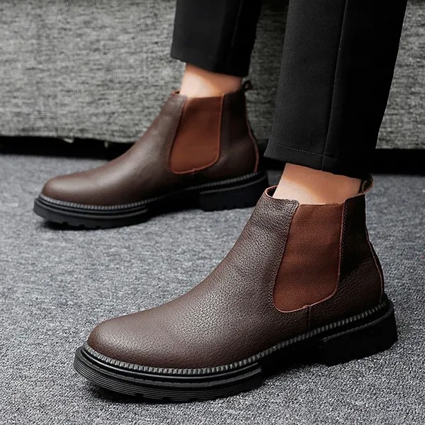Ботинки Челси мужские из натуральной кожи, уличные деловые ботинки ручной работы, без застежки, плюшевые сапоги, черные красные
