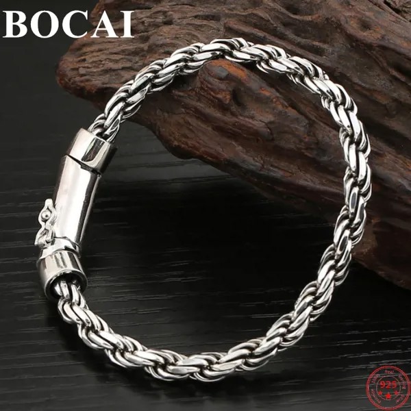 Браслет BOCAI из стерлингового серебра 2023 пробы для мужчин и женщин, новинка, Мужская модная трендовая цепочка из чистого серебра, Браслет-тал...