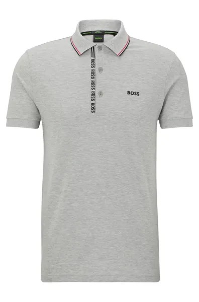 Рубашка-поло Hugo/Hugo Boss Cotton-pique Slim-fit With Logo Details, светло-серый