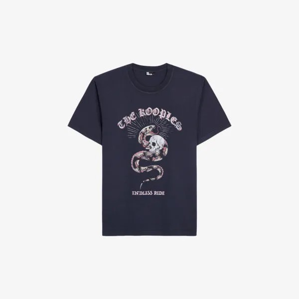 Хлопковая футболка с графическим принтом и короткими рукавами The Kooples, темно-синий