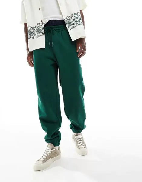 Тяжелые темно-зеленые джоггеры свободного кроя ASOS