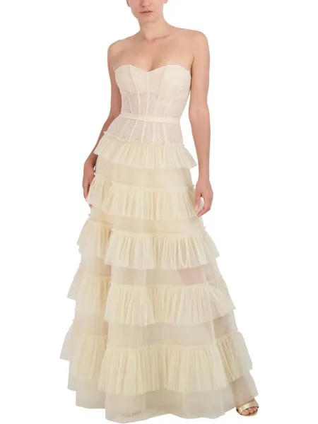 Женское кружевное вечернее платье с цветочным принтом BCBGMAXAZRIA, цвет Tapioca