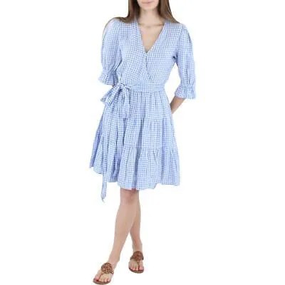 Женское синее льняное платье миди в клетку Lauren Ralph Lauren 2 BHFO 5004