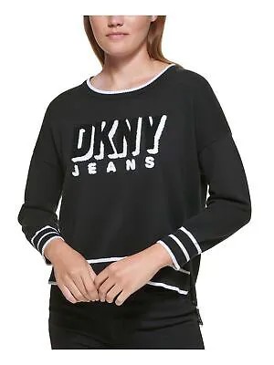 DKNY JEANS Женский черный свитер с длинными рукавами и круглым вырезом L