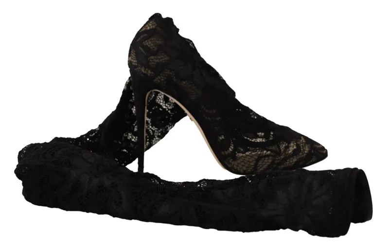 DOLCE - GABBANA Обувь Черные эластичные носки Таормина Кружевные сапоги EU37,5 / US7 1300 долларов США