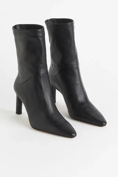 Кожаные ботинки на каблуке H&M, черный