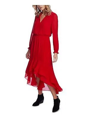 1. Женское красное вечернее платье макси с длинными рукавами и V-образным вырезом STATE S