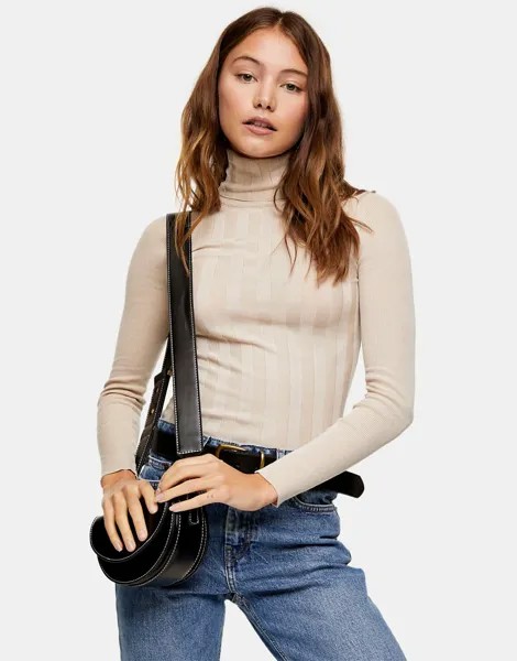 Светло-бежевая тонкая водолазка в рубчик Topshop DO NOT USE-Светло-бежевый