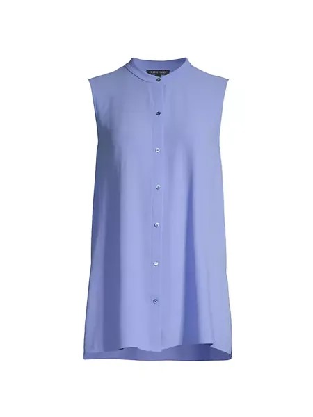 Шелковая рубашка без рукавов с воротником-стойкой Eileen Fisher, цвет hydrangea blue