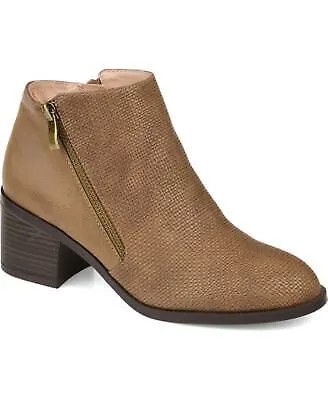 JOURNEE Женские ботинки на молнии с коричневой текстурой и круглым носком на массивном каблуке 11