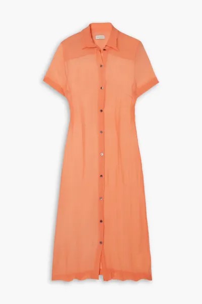 Платье-рубашка миди из шелкового крепона Dries Van Noten, коралл