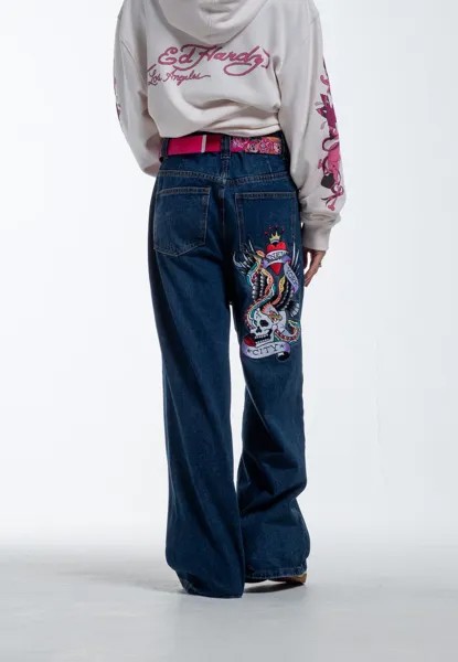 Расклешенные джинсы Ed Hardy, синий деним