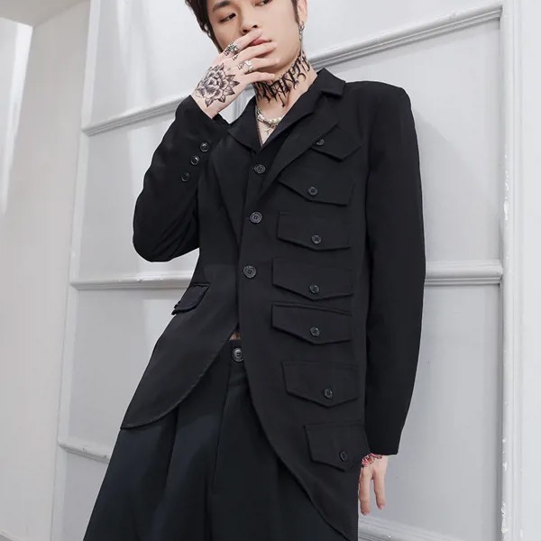 Новинка, мужские весенние костюмы, куртка Yamamoto, облегающее Асимметричное пальто асимметричного покроя, индивидуальная мужская верхняя оде...