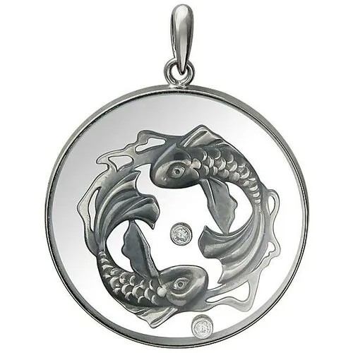Подвеска Эстет, серебро, 925 проба, чернение, фианит, стекло