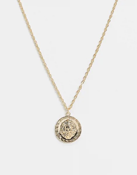 Золотистое ожерелье с подвеской-монеткой со львом River Island-Золотистый