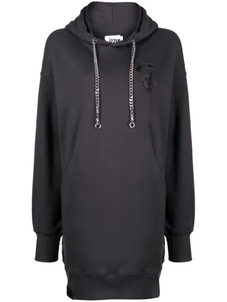 Izzue logo-embroidered cotton sweatshirt dress, серый