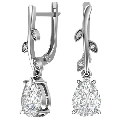 Серебряные серьги «Капля на ветке» с бесцветными фианитами 2101186-00775