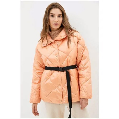 Куртка  Baon, демисезон/зима, средней длины, силуэт прилегающий, карманы, подкладка, манжеты, пояс/ремень, размер 48, коралловый