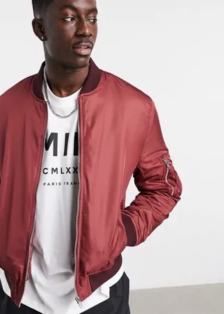Бордовый стеганый бомбер с карманом MA1 на рукаве ASOS DESIGN-Красный