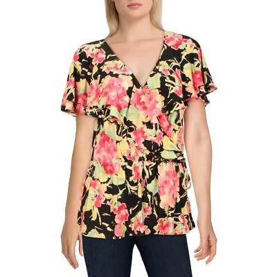 Женская черная блузка с баской и запахом Lauren Ralph Lauren черного цвета с цветочным принтом L BHFO 5413