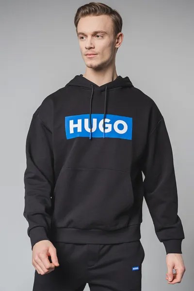 Худи с логотипом и завязками Hugo, черный