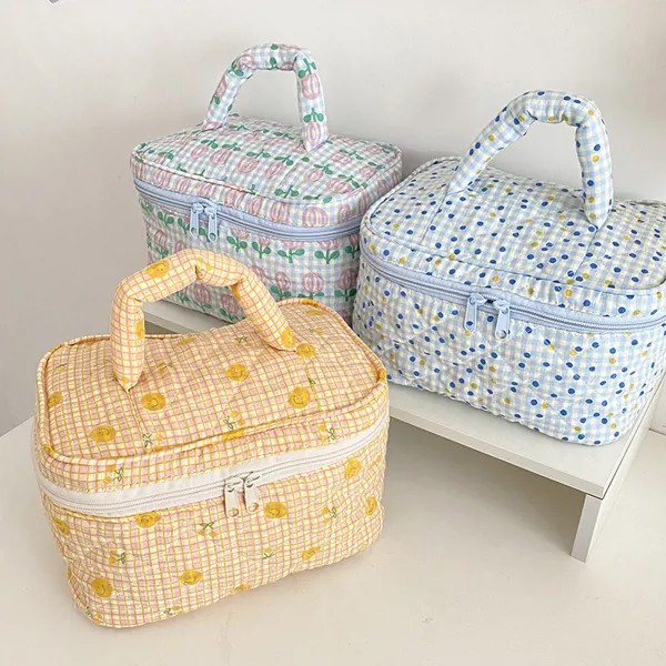 Японская милая сумка, Набор сумок для макияжа, хлопковая ткань, косметичка с цветочным принтом, женская косметичка, органайзер, сумки
