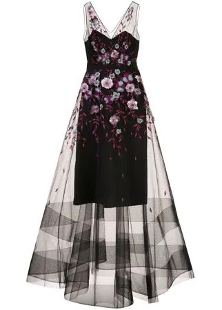 Marchesa Notte вечернее платье из тюля с цветочной отделкой