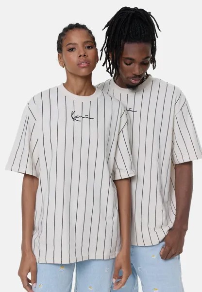 Футболка с принтом SMALL SIGNATURE WASHED PINSTRIPE TEE UNISEX Karl Kani, бежевый