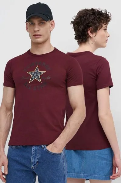 Хлопковая футболка Converse, гранатовый