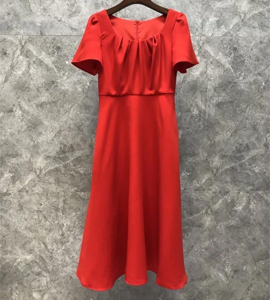 Женское вечернее шелковое платье, плиссированное платье до середины икры с коротким рукавом, красного, белого и черного цвета, весна-лето 2022