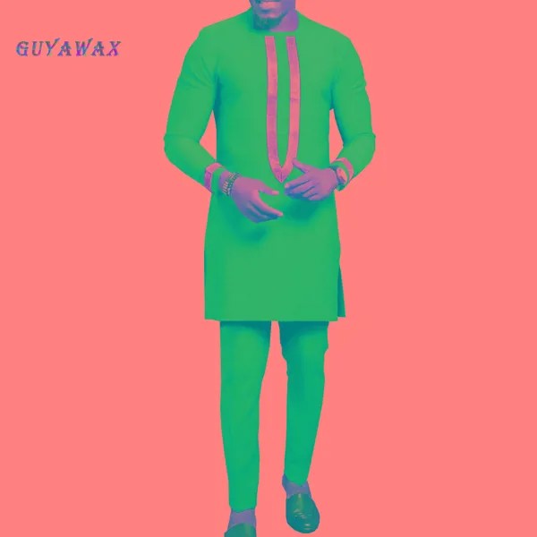 Модная африканская одежда для мужчин, куртка с длинным рукавом и брюки Анкары, 2 предмета одежды, официальная одежда, Африканский винтажный костюм