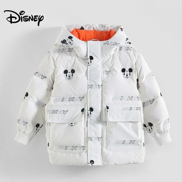 Пуховик для мальчиков Disney зимний утепленный с капюшоном на белом утином пуху Повседневный стиль мультяшный принт однотонная ткань полиэст...