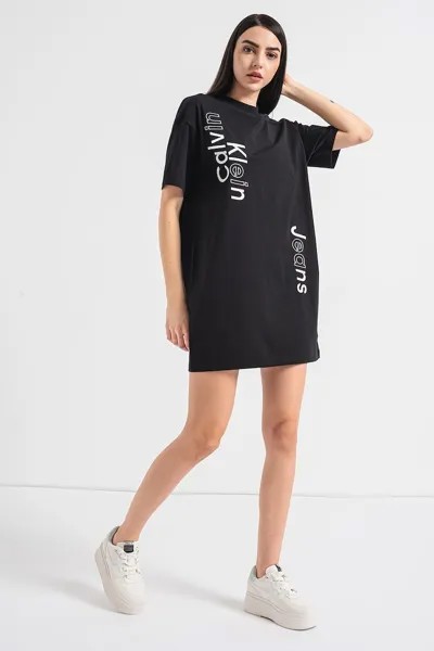 Платье-Футболка оверсайз с узором Calvin Klein Jeans, черный