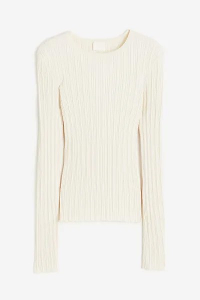 Лонгслив H&M Rib-knit, кремовый