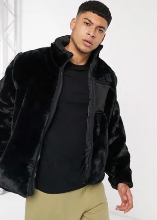 Куртка из искусственного меха с контрастным карманом ASOS DESIGN-Черный цвет